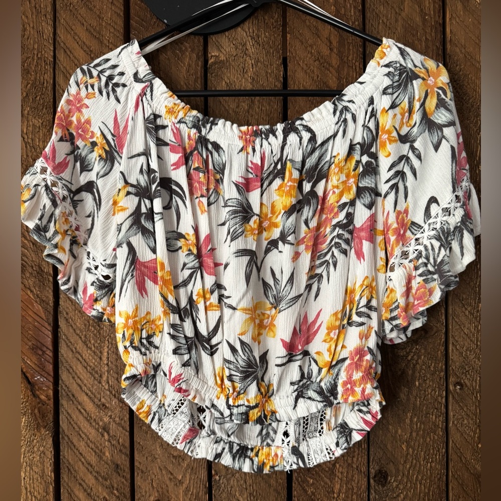 H&M Floral Ruffle Blouse - White, Pink, Yellow